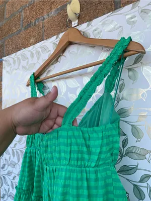 Meet Me In Santorini Green Tiered Mini Dress Smocked Straps Size S thumbnail 8