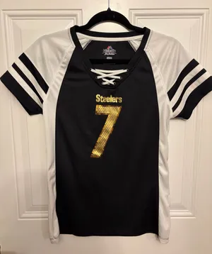 Majestic Pittsburgh Steelers Lace-Up Jersey Black, White & Gold Roethlisberger thumbnail 1