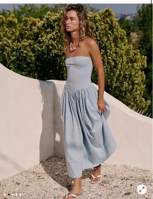 FREE PEOPLE NWT Onda Drop Waist Tube Midi Dress Ballad Blue thumbnail 2
