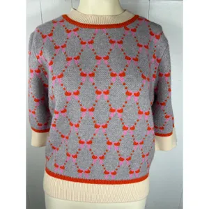THML Short Sleeve Ribbon Knit Sweater Top in Gray. Size XL thumbnail 3