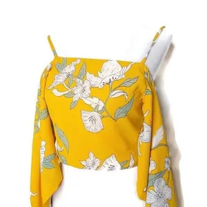 Goodnight Macaroon Boho Tropical Resort Drape Accent Tie Camisole Crop Top S Yellow Floral‎ White thumbnail 10