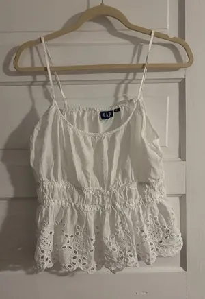 GAP White Cotton Eyelet Peplum Cami with Spaghetti Straps thumbnail 1