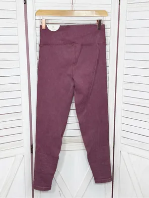 Aerie Offline Main Squeeze Ribbed Waffle Snap Ankle Hi Rise Leggings‎ Maroon M thumbnail 2