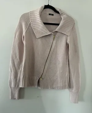 J Crew Blush Pink Asymmetrical Zip Knit Sweater Medium Minimalist Preppy thumbnail 1