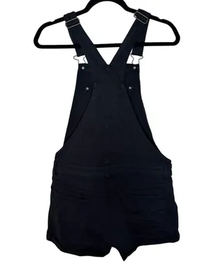 American Eagle NWT Black Denim Overall Shorts Shortalls Size M thumbnail 4