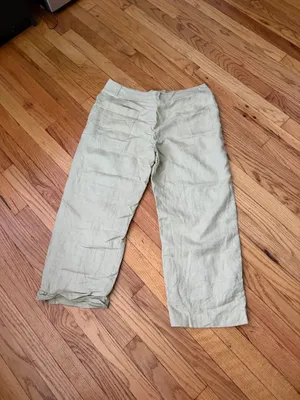 Larry Levine Linen Vintage High Waist Trousers 12 Light Tan Dress Pants Ankle Cropped Minimalist Coastal thumbnail 4