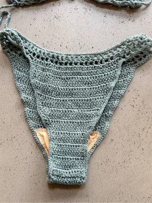 NWOT Handcrafted Grey Crochet Triangle Bikini Set Gray Size M thumbnail 2