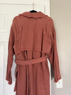 Free People Dusty Rose Long Coat Jacket Belted Double Breasted Trench Coat thumbnail 11