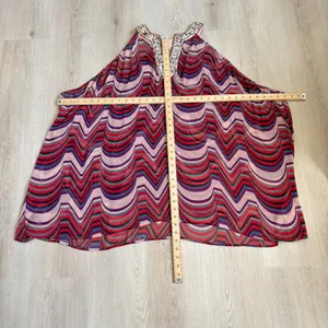 Free People EUC Women's Chevron Striped Mini Dress Sheer Chiffon Sequin Neck L thumbnail 7