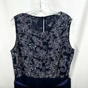 Candalite Plus Size 2X Formal Dress Navy Blue Floral Lace Tulle Prom Party‎ 760 thumbnail 4