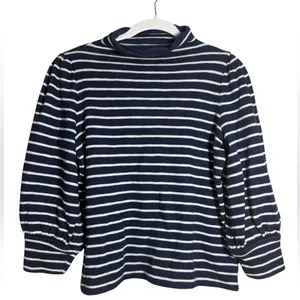 Madewell Balloon Sleeve Mockneck Stripped Sweater Shirt Sz S thumbnail 2