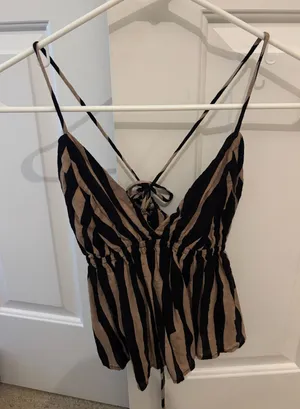 Striped linen tank top Brown thumbnail 1