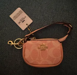 Coach pink Teri signature mini coin purse pouch keychain thumbnail 1