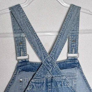 1990s Gap Denim Shortalls Overalls Light Wash Blue Made In Hong Kong Cotton M thumbnail 11