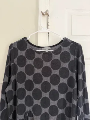 Habitat Top Womens Large Gray Polka Dot 3/4 Sleeve Knit Artsy Art To Wear FLAW thumbnail 2