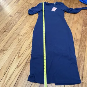 Quince NWT Tencel Rib‎ Knit Long Sleeve Midi Dress in Navy Blue Size Small thumbnail 9