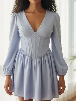 Gianni Bini Light Lavender Long-Sleeve Fit-and-Flare Dress Size Small thumbnail 1