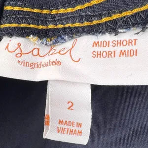 Isabel Maternity Mid Short Denim Jean Shorts Blue Raw Hem Crossover Panel thumbnail 10