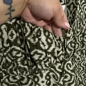 NWT‎ ZARA Printed Modal Midi Dress Green/Cream Small Boho Tribal Resortwear thumbnail 6