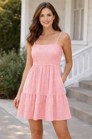 Wild Fable Dress Mini Gingham Pink White XS thumbnail 1