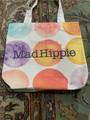 Mad Hippie Canvas Tote Bag Multi Colored Large Polka Dots thumbnail 2