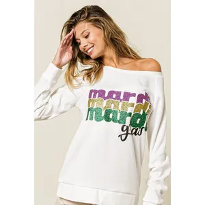 BiBi Mardi Gras Glitter Lettering Sweatshirt - Off White - Small thumbnail 3