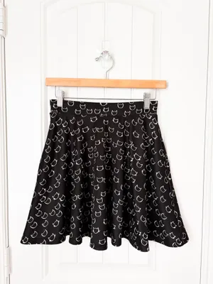 Hot Topic Black Skater Skirt with White Cat Head Print Size XS thumbnail 2