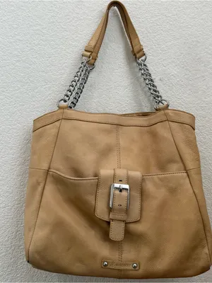 B. MAKOWSKY Beige Tan Pebbled Leather Chain Strap Tote Shoulder Bag thumbnail 8
