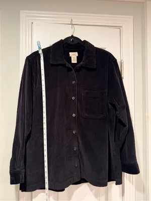 L.L.Bean Size M Petite Black Corduroy Cotton Button Front Shirt Jacket Shacket thumbnail 5