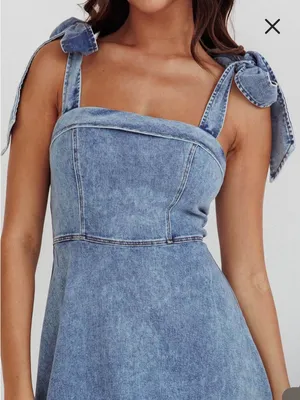 Selfie Leslie Jeanie Bow Shoulder Midi Dress Wash Denim Blue thumbnail 4