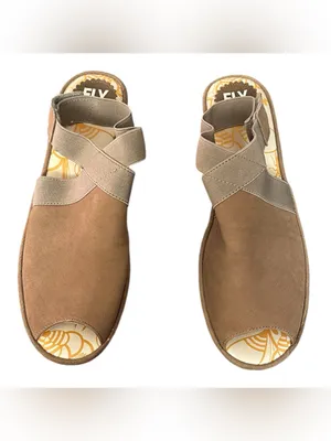 FLY London Wata Lagenlook Taupe Slingback Open Toe Block Heel Chunky Shoes 40 thumbnail 3