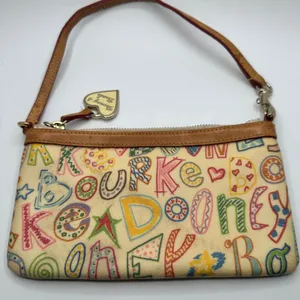Dooney & Bourke Doodle It Y2K Multi Color Heart Zipper Pull Cream Tan thumbnail 1