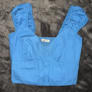 Abercrombie Cap Sleeve Poplin Top in Blue Size Small thumbnail 7