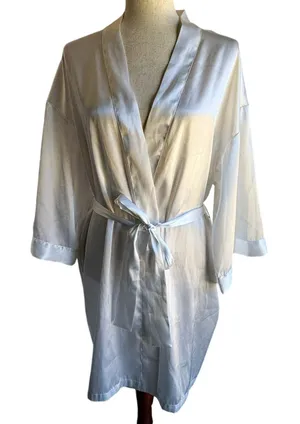 Silky White Satin Robe with Self-Tie Belt thumbnail 1