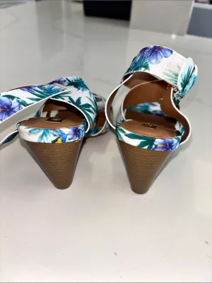 Qupid Floral Heeled Sandals White & Blue US 6 thumbnail 4