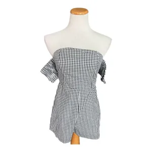 NWT Womens Urban Outfitters Kimchi Blue Gingham Off Shoulder Romper - Sz 2 thumbnail 2