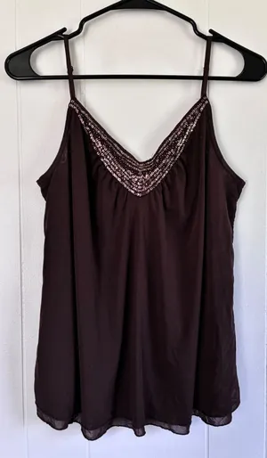 Y2K Guess Jeans‎ Womens Brown Sequin V-Neck Camisole Adjustable Strap Tank Top M thumbnail 1