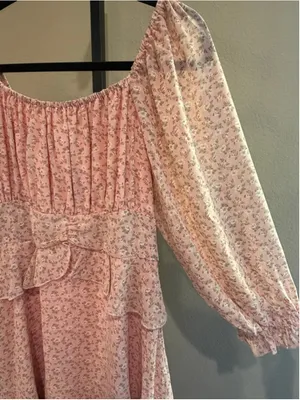 Umgee Chiffon Floral Print Tiered Mini Dress in Pink Size M thumbnail 5