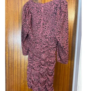 Zara‎ Pink Leopard Print Ruched Mini Dress Square Neck Long Sleeve Womens Medium thumbnail 2