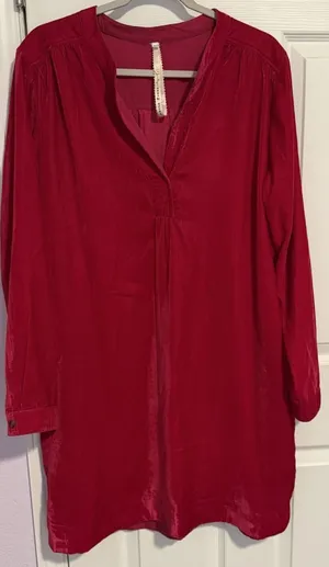Uncle Frank Velvet Shift Dress Bright Red Holiday Party Pockets Knee Length LG thumbnail 1