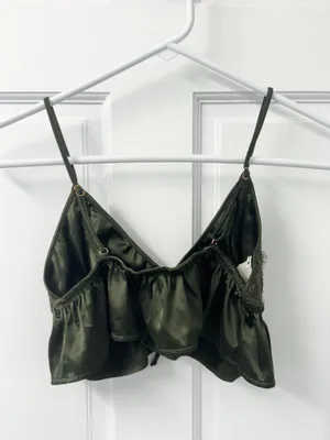 Aerie Green Lace Bralette Top Bra Cami Cropped M thumbnail 5