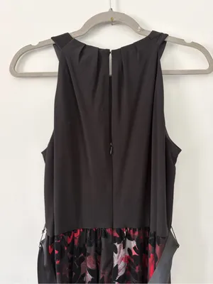 SLNY Fashions Black Red Floral Velvet Sleeveless Sheer Velvet Formal Dress 6 thumbnail 5