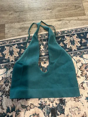 Free people intimately seamless Teal Ribbed Halter Cropped Tank Top thumbnail 4