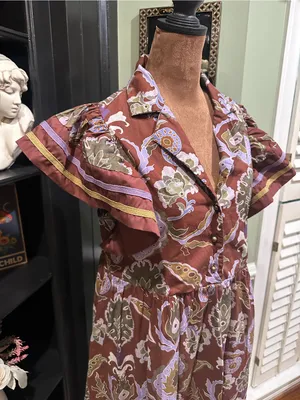 Entro Multi Mixed‑Print Button‑Front Midi Dress – Red Bean – Size M thumbnail 4