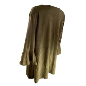 Umgee Boho Dark Green Floral Embroidered Faux Suede‎ Ruffle Sleeve Tunic Dress L thumbnail 5