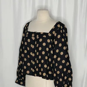 NWT!! J. CREW Linen Polka Dot Square Neck Blouse Black Tan Top Preppy Medium thumbnail 5