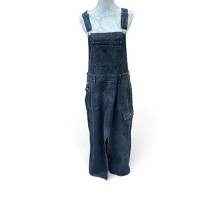 American Eagle Denim Bib Overall Maxi Dress Large Black Utility Cargo Pocket 90s thumbnail 4