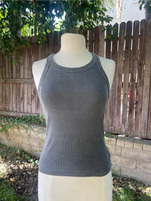 Rowan Pruitt Tank Top 100% cotton ribbed Gray boho festival casual streetwear S thumbnail 2
