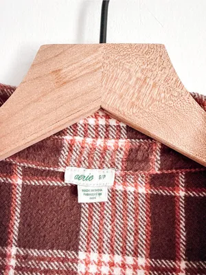 Aerie Brown Plaid Flannel Shirt SP 100% Cotton Button Down Oversized thumbnail 3