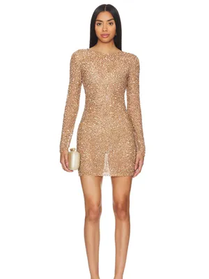 Retrofete Bronze Rose Gold Sequin Long Sleeve Nikki Mini Dress Evening Party thumbnail 11